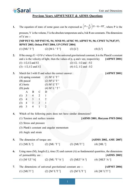 Units & Dimensions NEET PYQ with Solutions | eSaral