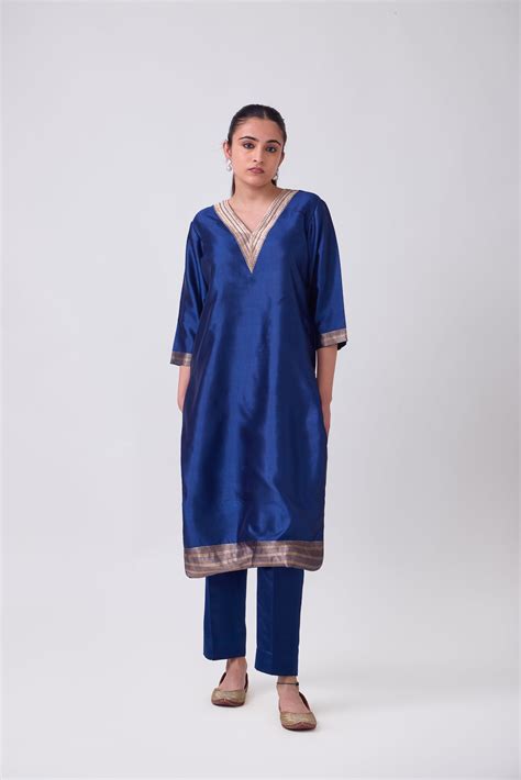 Kurta - Blue plain kurta set – Dharki