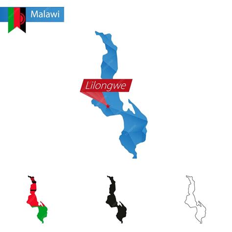 Malawi blue low poly map with capital lilongwe | Premium Vector