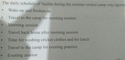 narrate the daily events in Sachins life during the cricket camp at ...