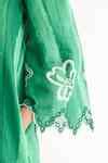 Buy Green Cotton, Linen Split V-neck Colossal Cutwork Embroidered Dress ...