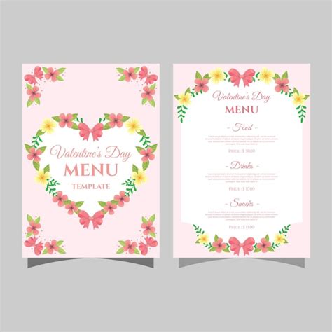 Flaches Design Valentinstag Menüvorlage | Kostenlose Vektor
