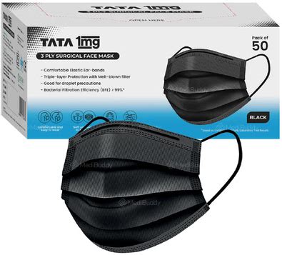 Tata 1mg 3 Ply Surgical Mask with Meltblown Filter and Nose Pin 50 Mask ...