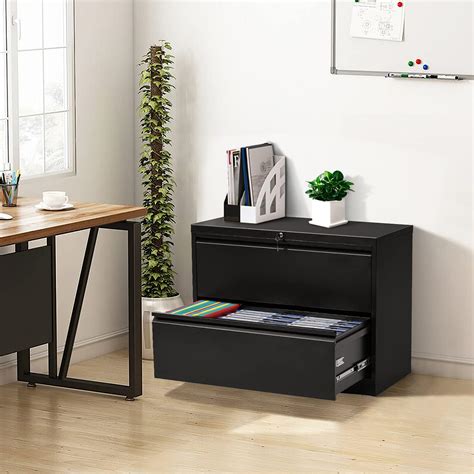 Buy 2 Drawer Filing Cabinet, Black Lateral File Cabinet with Lock ...