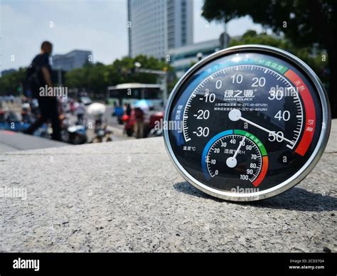 Thermometer shows that the outdoor temperature is over 35 degrees ...