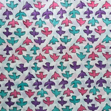 (PRE-CUT 1.20 METER) Pure Cotton Jaipuri White With Colourfull Birds H ...
