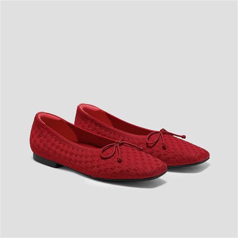 Square-Toe Bow Ballerina Flats (Margaret), RUBY RED WOVEN, EU38 | VIVAIA