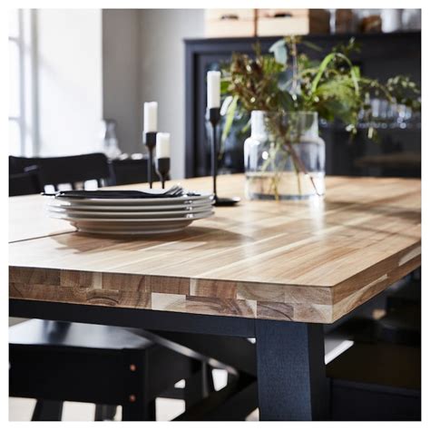 SKOGSTA / NORDVIKEN table and 6 chairs, acacia/black, 235x100 cm (921 ...