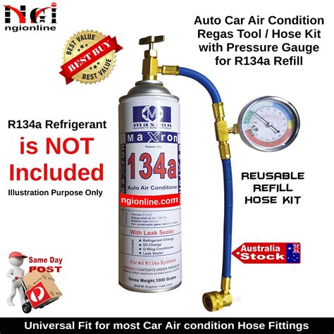 CAR AUTO A/C AIR CONDITION R134a REFRIGERANT REFIL REGAS HOSE KIT GAUGE ...