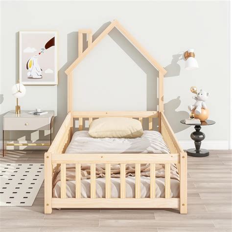 Amazon.com: Bellemave Twin Size Kids Montessori Floor Bed,House-Shaped ...