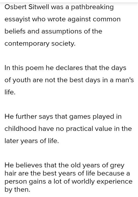 Essay on the best year of life according to osbert sitwell - Brainly.in