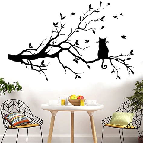 Animals Wall Stickers The Cat on The Branch Wall Stickers Decorative ...