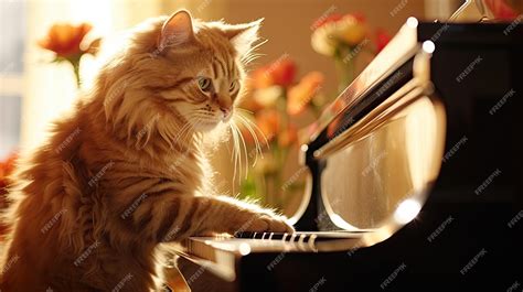 Premium Photo | A cat playing the piano and composing her own musical ...