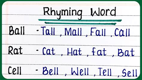 Rhyming words in English four words each | Learn 50 Interesting Rhyming ...