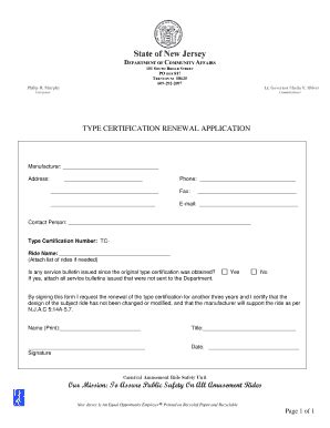Fillable Online TYPE CERTIFICATION APPLICATION - State of NJ Fax Email ...