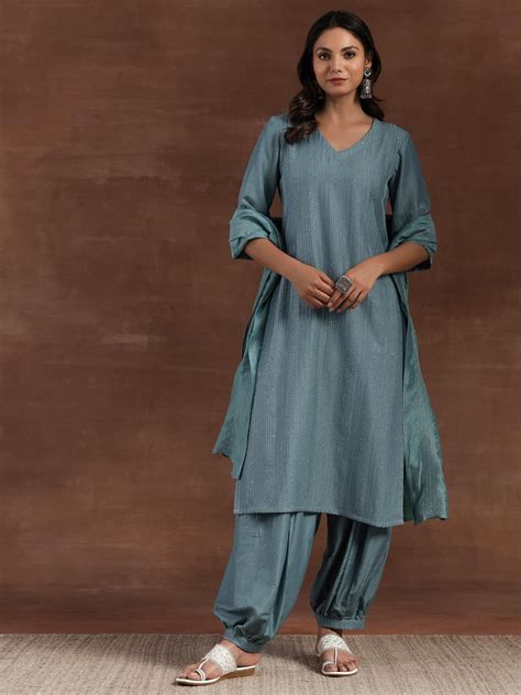 Buy Grey Self Design Silk Blend Straight Suit With Dupatta Online at Rs ...