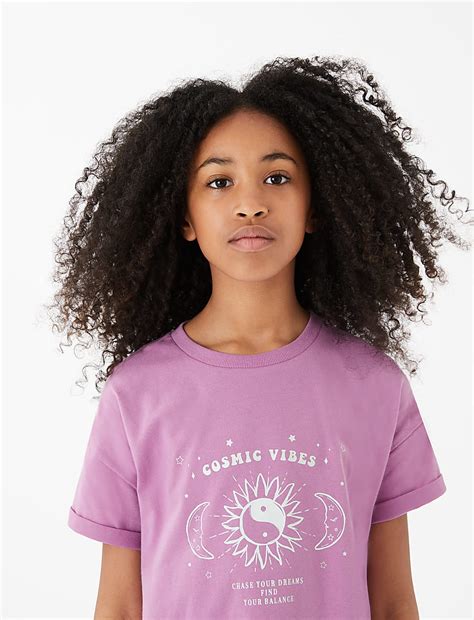 Buy Pure Cotton Cosmic Vibes Slogan T-Shirt (6-16 Yrs) at Marks & Spencer