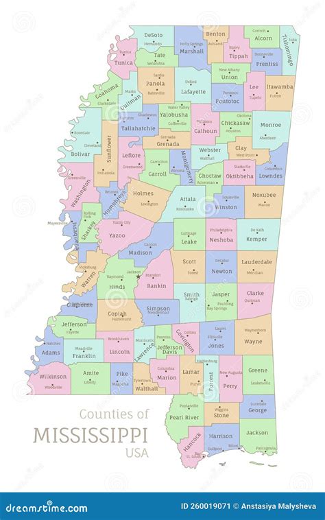 Counties of Mississippi, Administrative Map of USA Federal State Stock ...