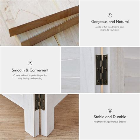 Mxfurhawa 4 Panel Solid Wooden Room Divider Screen Freestanding ...