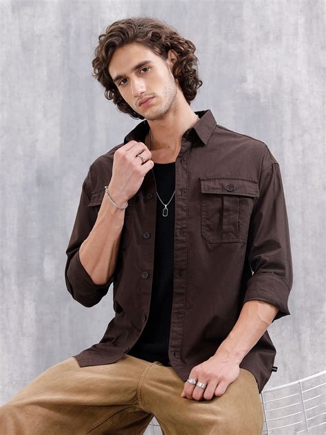 Casual Comfort Fit Shirt With Double Pockets | Brown – Wrogn