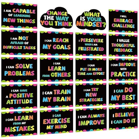 Buy Growth Mindset Posters Bulletin Board Decorations 20 Pcs Positive ...
