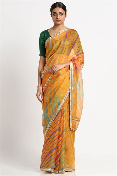 Burnt Orange Kota silk Leheriya Barkha Saree – Via East