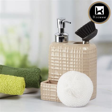 Kookee Ceramic Soap Dispenser for handwash for Bathroom, Beige (Set of ...