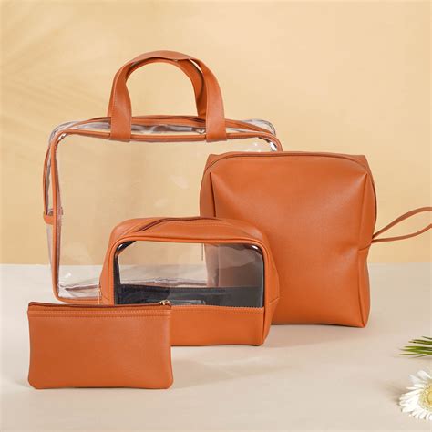 Buy Brown Travel Kit Bag Of 4 For Storage Online | Nestasia