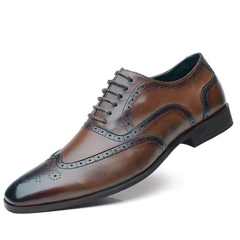Men's Brown Wingtip Oxford Dress Shoes – Classic Brogue Lace-Up Faux ...