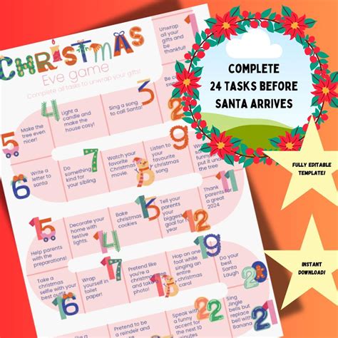 Christmas Eve Countdown Game for Kids 24 Fun Tasks to Unwrap Presents ...