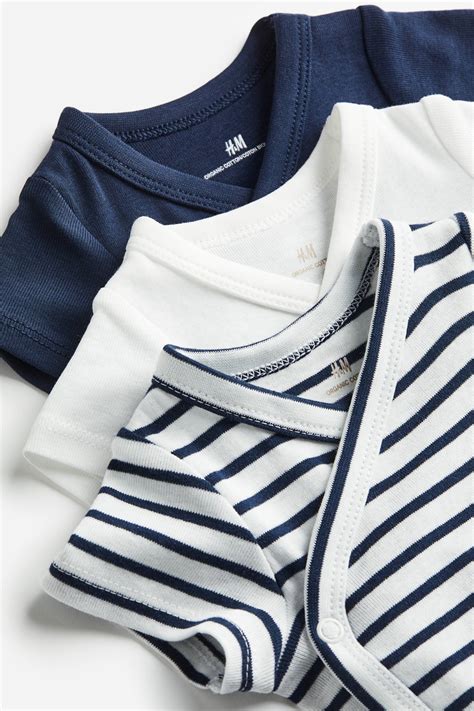 3-pack wrapover bodysuits - White/Navy blue striped - Kids | H&M IN