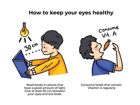 How to keep your eyes healthy vector illustration set isolated on white background with english ...