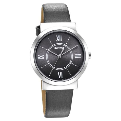 Buy Online Sonata Essentials Grey Dial Leather Strap Watch for Women ...
