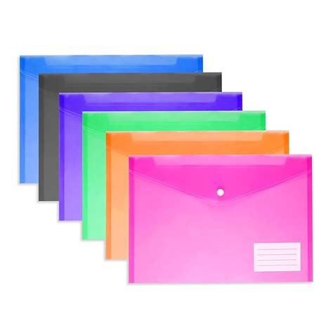GLUN® File Folder, Side Opening Button File Folder, Pack of 6 Colored ...