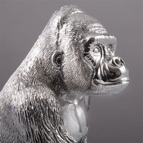 Sterling Silver Silverback Gorilla Figurine. 16cm High - Richmond Silver