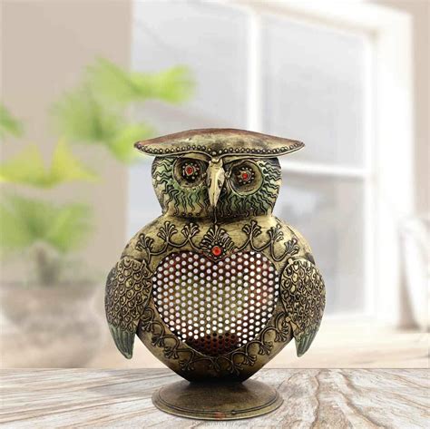 Buy Handicrafts Paradise Handmade Decorative Cut Work Owl Tea Light ...