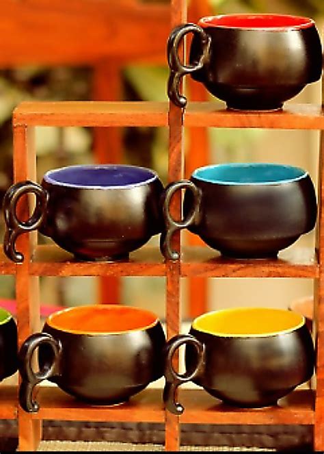 Get Pack of 6 Cups & 6 Saucers Ceramic Black Multicolor at ₹ 1099 | LBB ...