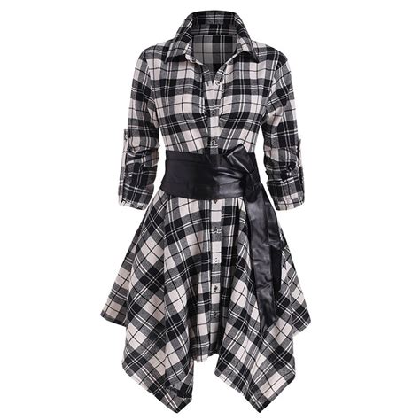 APEXFWDT Womens Plaid Dresses Button Down Flannel Dress with Belt Long ...
