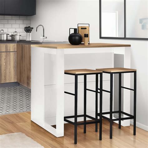 Table haute blanche et bois pour cuisine - JUNO | ID Market