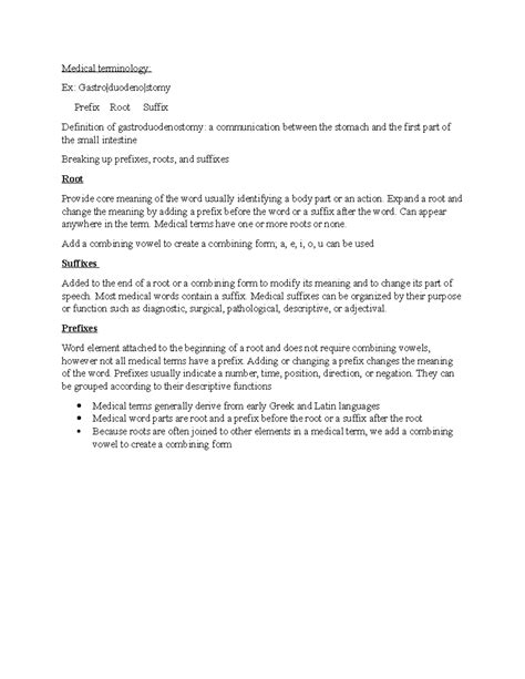 Medical Terminology Notes: Prefixes, Roots, and Suffixes Explained - Studocu