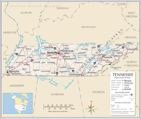 Map of the State of Tennessee, USA - Nations Online Project