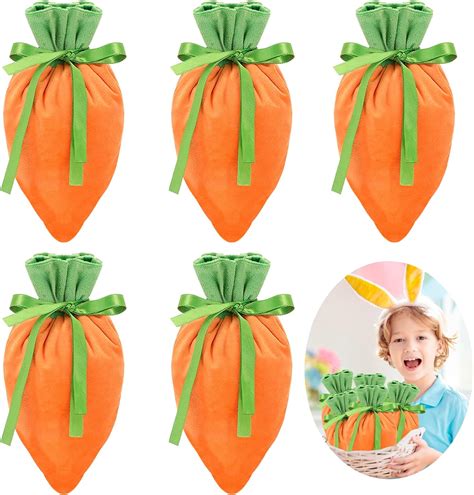 Easter Velvet Gift Bag, 5PCS Easter Gift Bags, Carrot Easter Sweet Bags ...