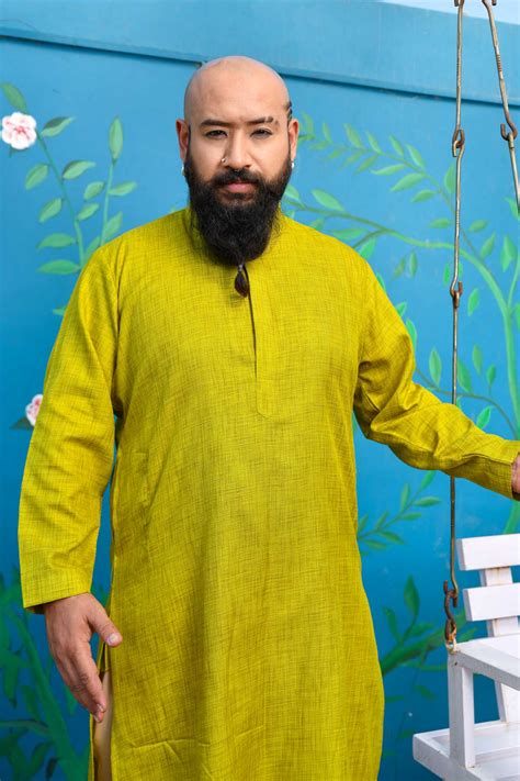 Heritage Mustard - Lime Green Woven Cotton Blended Kurta
