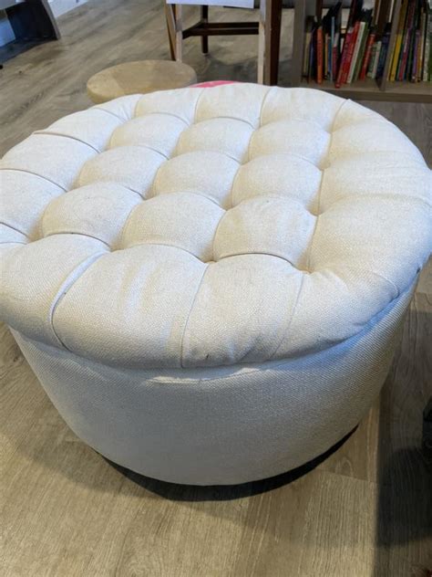 eLuxury Casual Cream Round Storage Ottoman at Lowes.com