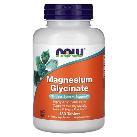 NOW Foods, Magnesium Glycinate 100 mg, Highly Absorbable Form, 180 Tablets