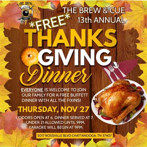 13th Annual Free Thanksgiving Dinner, The Brew & Cue, Rossville, 27 ...