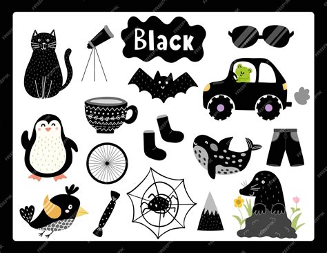 Conjunto de objetos de color negro. Flashcard de colores primarios con ...