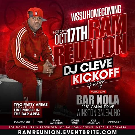 WSSU HOMECOMING : RAM REUNION | FEATURING DJ CLEVE SHOW, Bar Nola ...