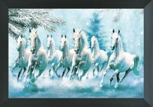 FRIZZY ARTS seven white running white horse | seven horse vastu framed ...