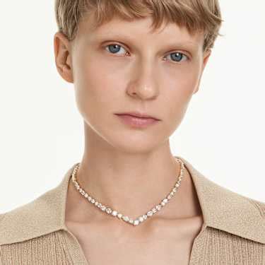 Mesmera necklace, Mixed cuts, White, Gold-tone plated | Swarovski